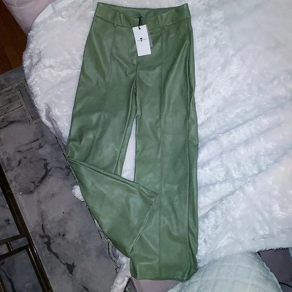 NWT green leather straight leg pants